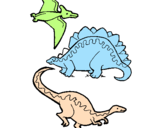 Desenho Três classes de dinossauros pintado por pedro e titia