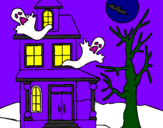 Desenho Casa do terror pintado por halloween