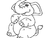 Desenho Elefante com a trompa levantada pintado por nn