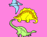 Desenho Três classes de dinossauros pintado por rapha