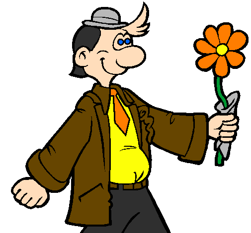 Homem contente com uma flor