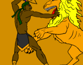 Desenho Gladiador contra leão pintado por niccolas