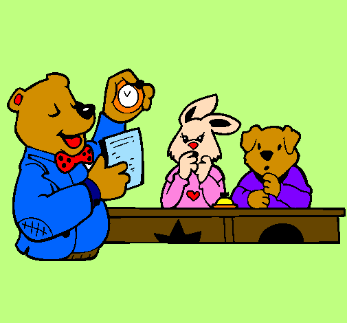 Professor urso e seus alunos