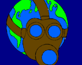 Desenho Terra com máscara de gás pintado por manuel