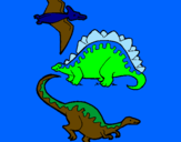 Desenho Três classes de dinossauros pintado por lucas