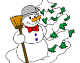 Desenho Boneco de neve e árvore de natal pintado por boneco de neve