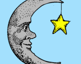 Desenho Lua e estrela pintado por oi