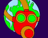 Desenho Terra com máscara de gás pintado por roberth