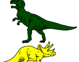 Desenho Tricerátopo e tiranossauro rex pintado por  gustavo