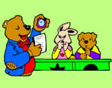 Desenho Professor urso e seus alunos pintado por carolina