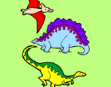Desenho Três classes de dinossauros pintado por artur
