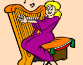Desenho Mulher a tocar harpa pintado por beto