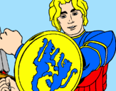 Desenho Cavaleiro com escudo de leão pintado por juliana