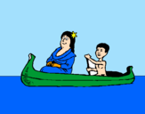 Desenho Mãe e filho em canoa pintado por Gabriela_gabi