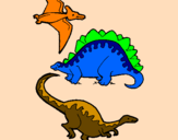 Desenho Três classes de dinossauros pintado por dani