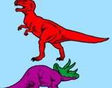 Desenho Tricerátopo e tiranossauro rex pintado por Ricardo Figueira