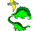Desenho Três classes de dinossauros pintado por joão vitor