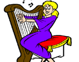 Desenho Mulher a tocar harpa pintado por kekel