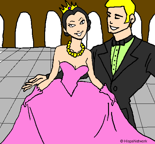 Princesa e príncipe no baile