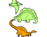 Desenho Três classes de dinossauros pintado por edmar