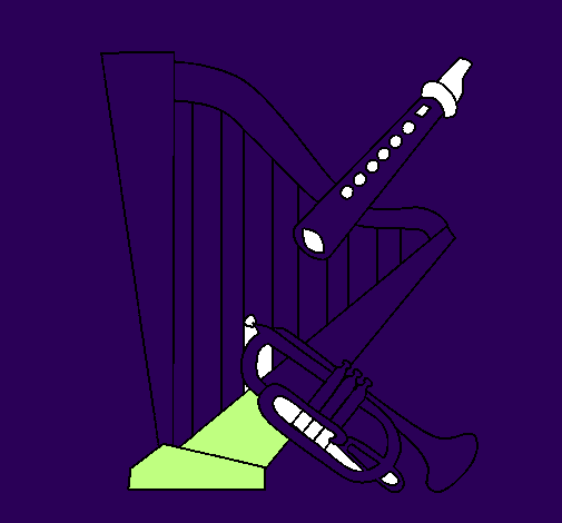 Harpa, flauta e trompeta