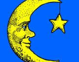 Desenho Lua e estrela pintado por gabriela