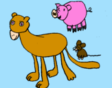 Desenho Leoa, porco e rato pintado por sofia