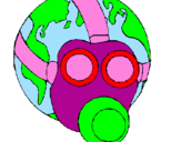 Desenho Terra com máscara de gás pintado por Bruno