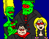 Desenho Família de monstros pintado por Lara Camargo