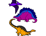 Desenho Três classes de dinossauros pintado por pedro