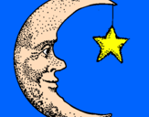 Desenho Lua e estrela pintado por sarah