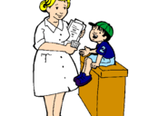 Desenho Enfermeira e menino pintado por má