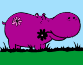 Desenho Hipopótamo com flores pintado por Memê