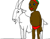 Desenho Cabra e criança africana pintado por iri
