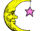 Desenho Lua e estrela pintado por lua