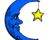 Desenho Lua e estrela pintado por anninha