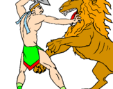 Desenho Gladiador contra leão pintado por julia
