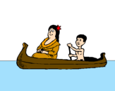 Desenho Mãe e filho em canoa pintado por rapha