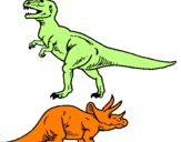 Desenho Tricerátopo e tiranossauro rex pintado por  joão vitor vaz de lima g
