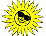 Desenho Sol com óculos de sol pintado por leonardo