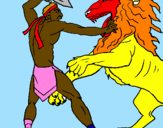 Desenho Gladiador contra leão pintado por rosa