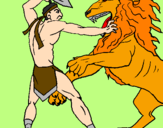 Desenho Gladiador contra leão pintado por josh