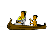 Desenho Mãe e filho em canoa pintado por iii