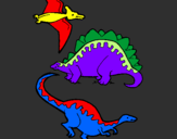 Desenho Três classes de dinossauros pintado por augusto