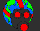 Desenho Terra com máscara de gás pintado por high school musical