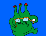 Desenho Extraterrestre com óculos pintado por Pedro