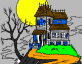 Desenho Casa encantada pintado por terror
