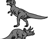 Desenho Tricerátopo e tiranossauro rex pintado por gian   lucas