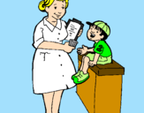 Desenho Enfermeira e menino pintado por Sandy Alves
