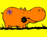 Desenho Hipopótamo com flores pintado por hip